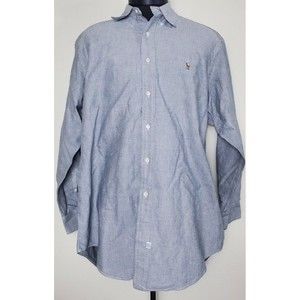 Polo Ralph Lauren Mens Blue LS Button Front Gray Colored Pony Shirt Sz 16.5/33